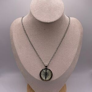 Macy's Men's Compass 12” Heavy Drop Pendant Silver Necklace